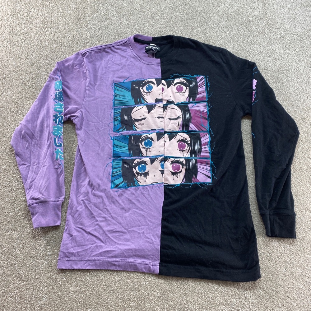 Hot Topic Shirt Mens Size Medium Split Color‎ Anime Eyes Long Sleeve